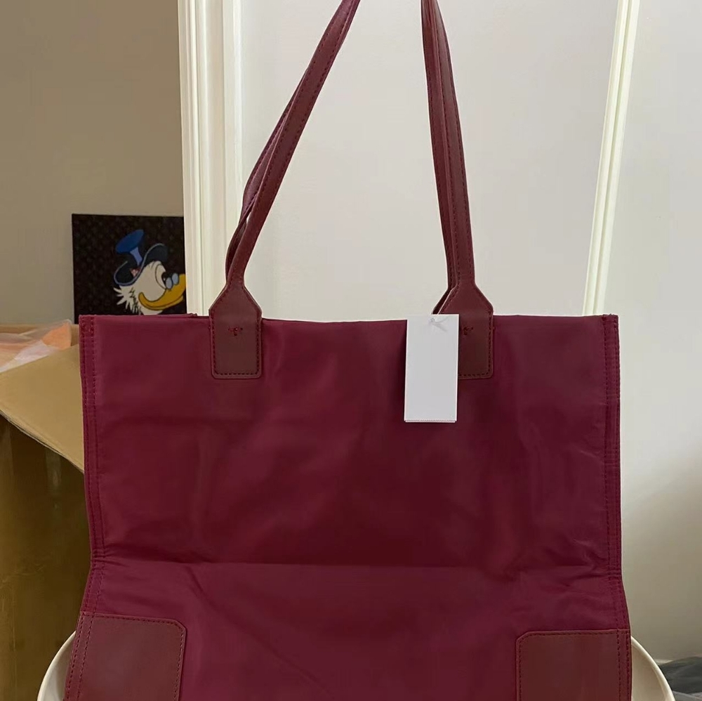 🍷Tory Burch Ella Logo Tote Bag Burgundy - Picture 4 of 6